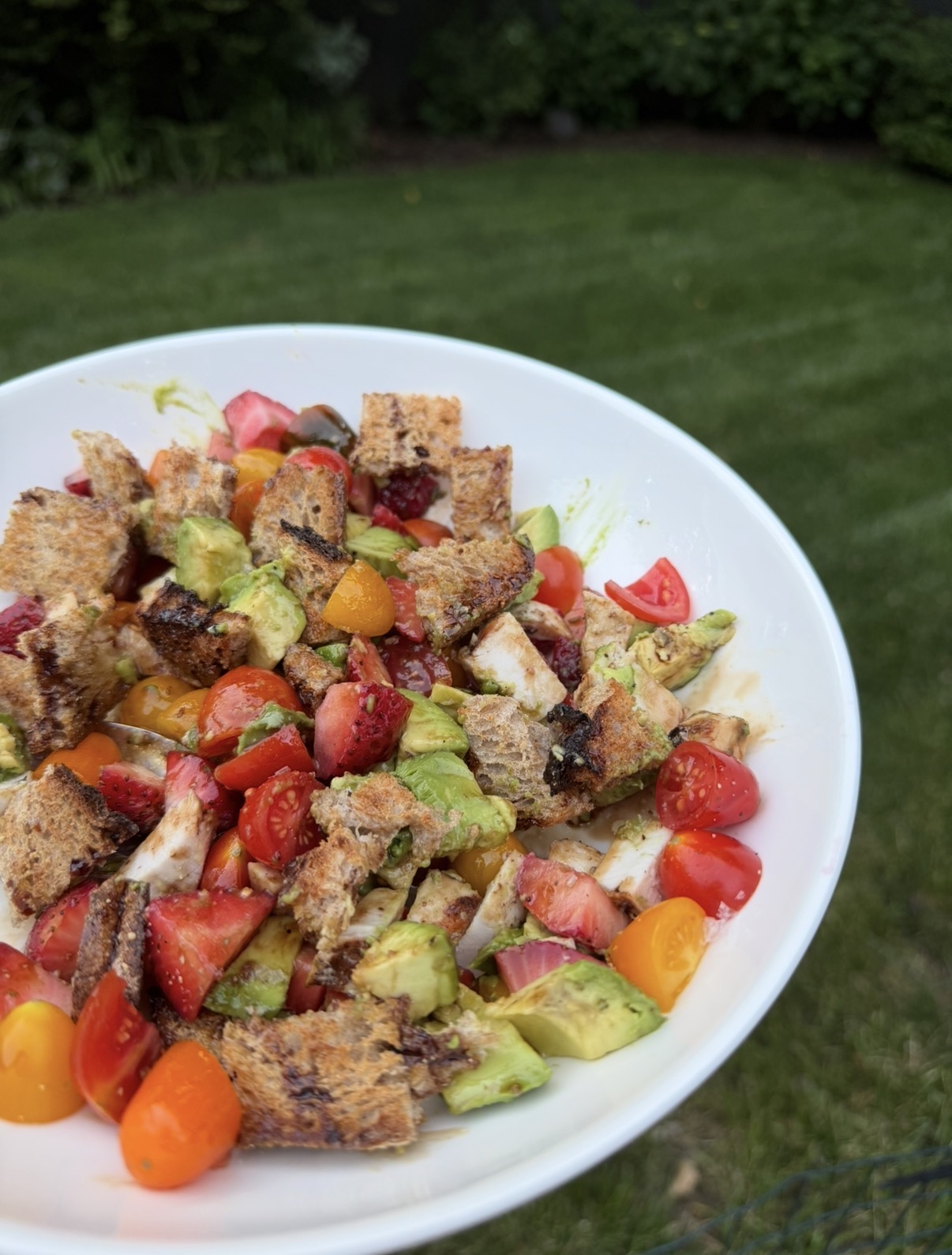 A colorful homemade salad outdoors